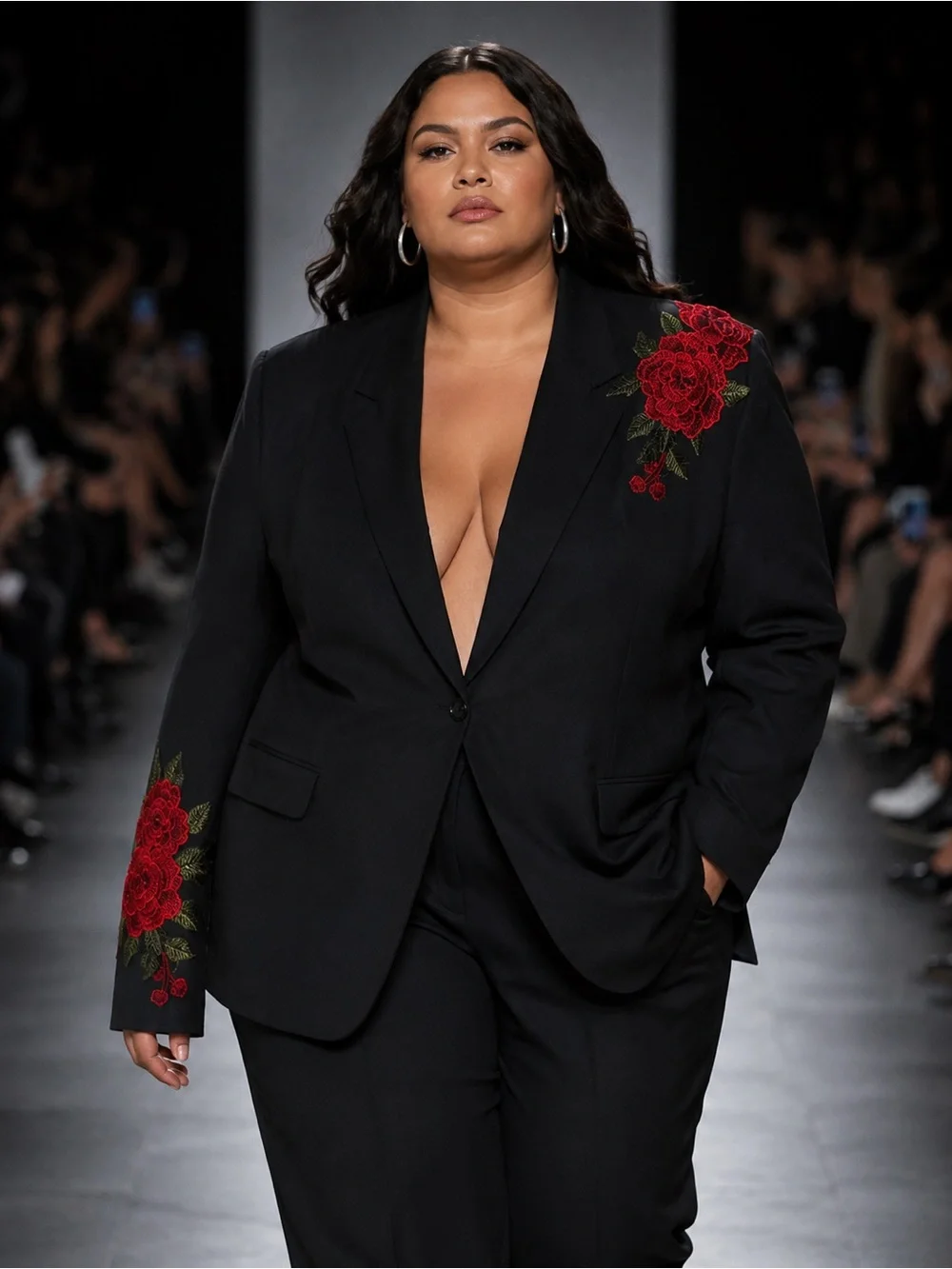 OOAK Calvin Klein Men’s Black Blazer with Red Rose Embroidery